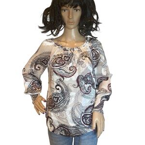 White House Black Market WHBM Silk Blend Paisley Burnout Blouse Size Medium EUC